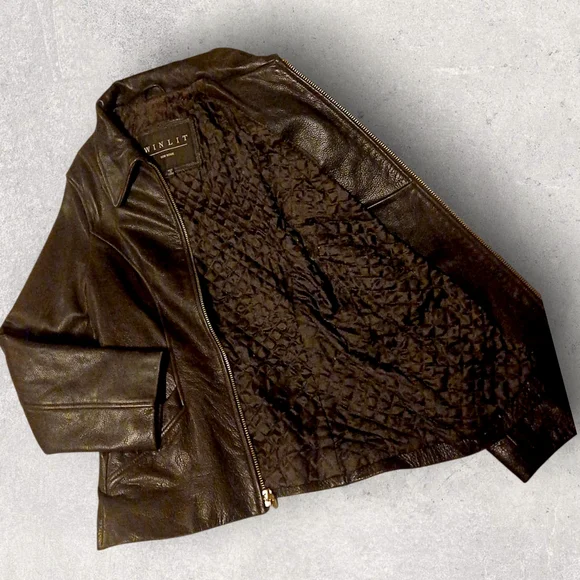 Winlit Dark Brown Women's Leather Jacket Size Medium With Gold Accents - Picture 12 of 14
